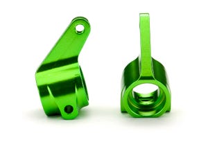 Steering blocks, Rustler/Stampede/Bandit (2), 6061-T6 aluminum (green-anodized)/ 5x11mm ball bearings (4)