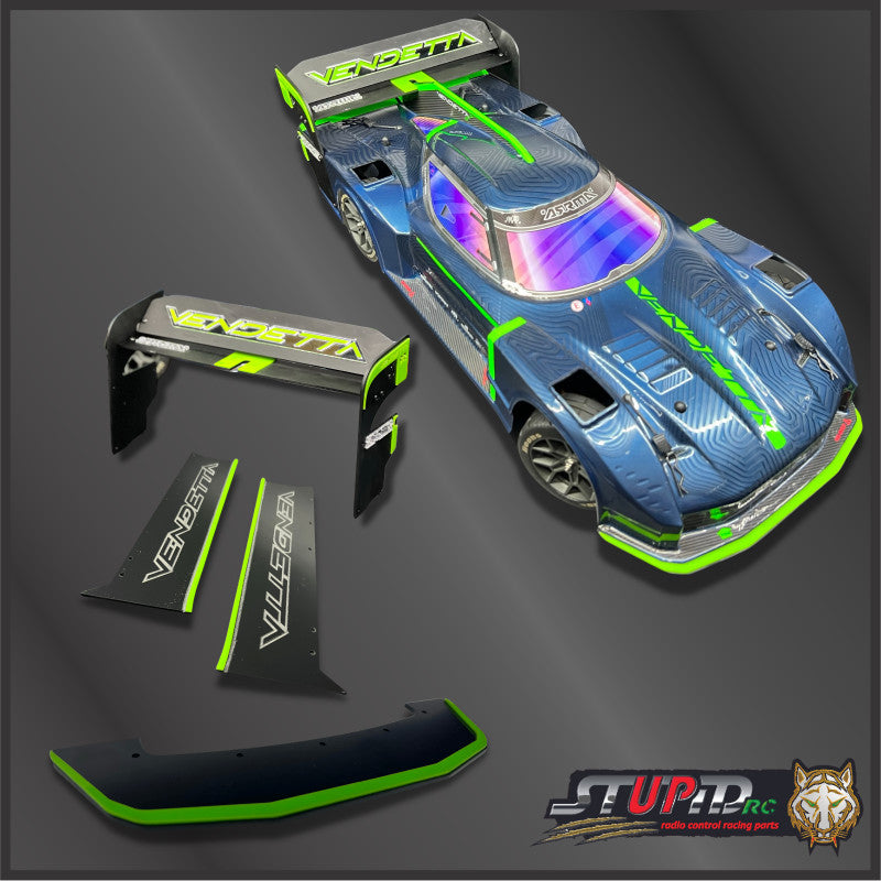 KIT R EAR WING, BOTTOM PLATE AND SIDE SKIRT PLASTIC GREEN Reference Brand Arrma
