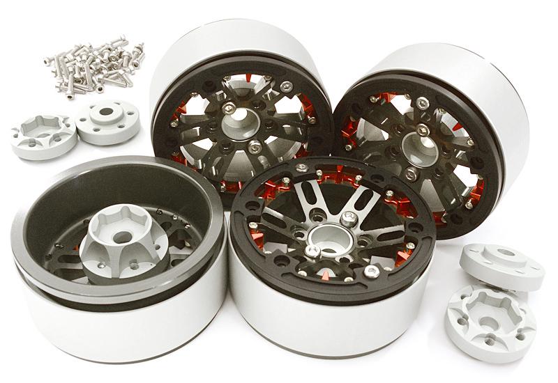 Billet Machined 1.9 D6 Spoke Wheels w/ 0 & +3 Adapters for Traxxas TRX-4 C27927GUNBLACK