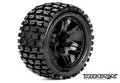 Tracker 1/10 Stadium Truck Tires, Mounted on Black Wheels, 1/2 Offset, 12mm Hex (1 pair)